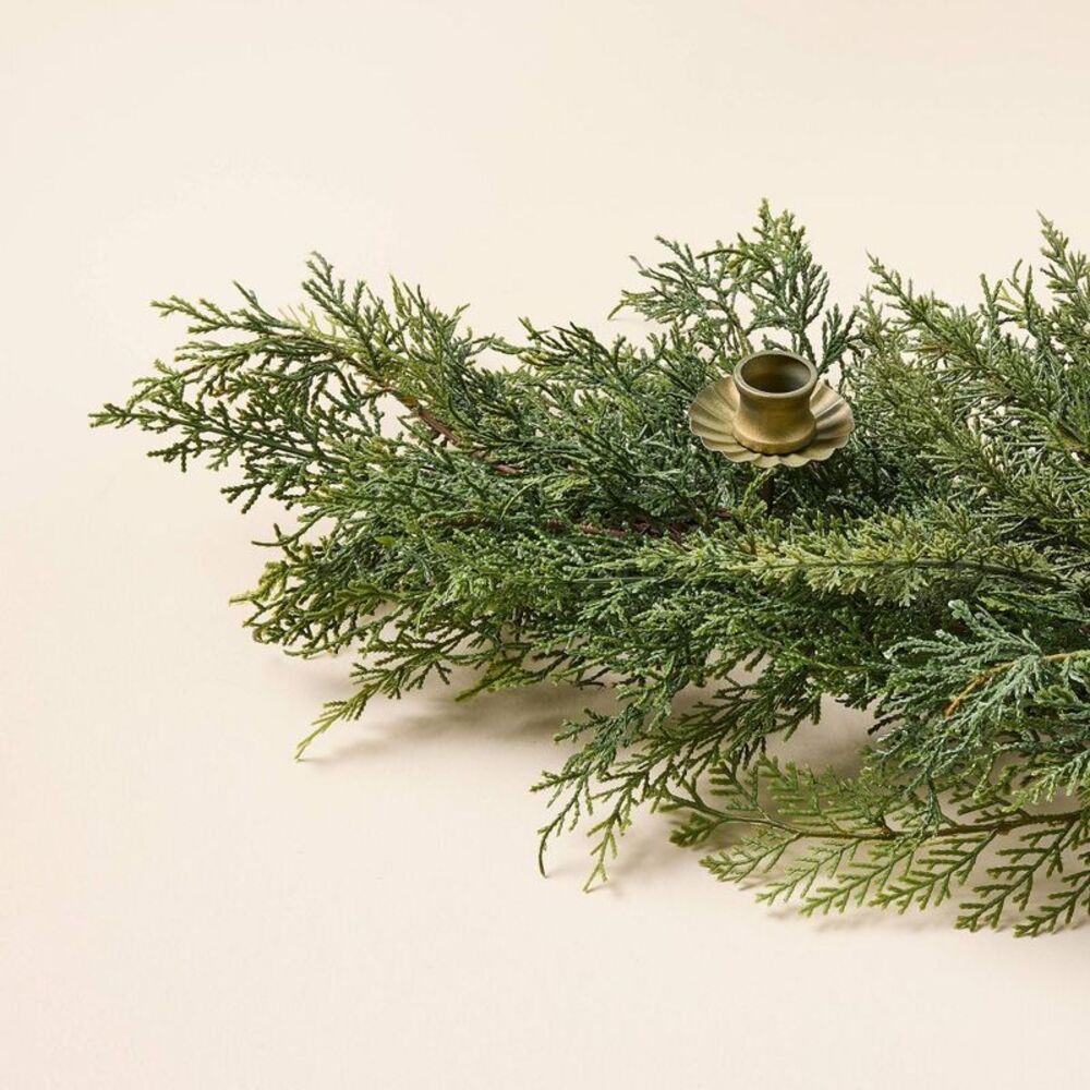 36" Greenery Centerpiece with Brass Candle Holder  Green - Picture 3 of 3